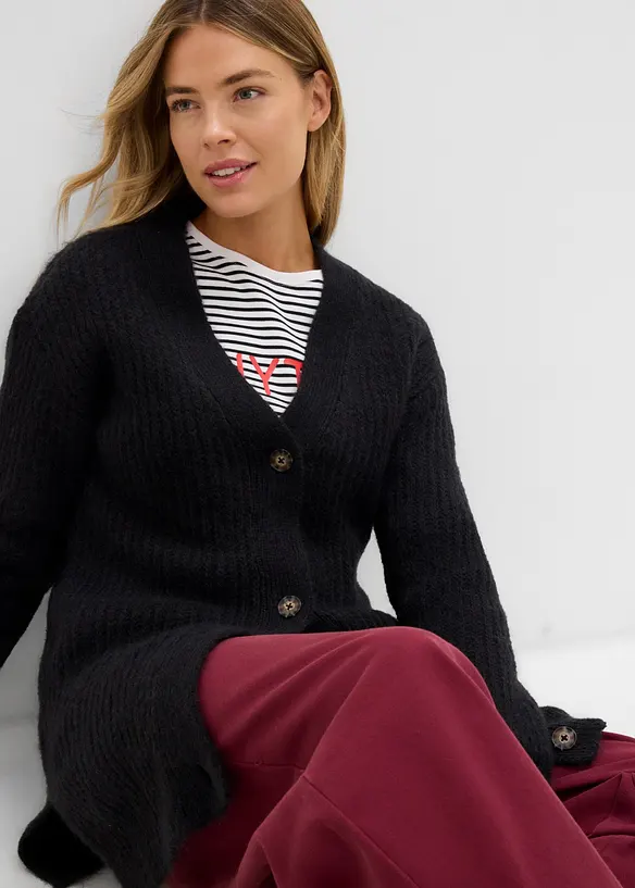 Cardigan in filato grosso di misto lana morbido, bonprix