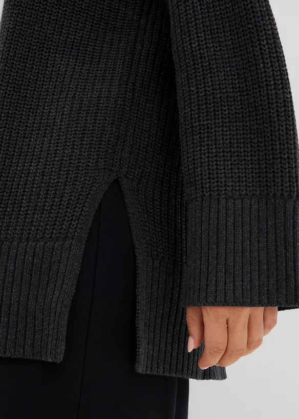 Maglione oversize a collo alto in misto cotone, bonprix