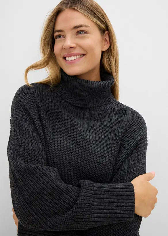 Maglione oversize a collo alto in misto cotone, bonprix