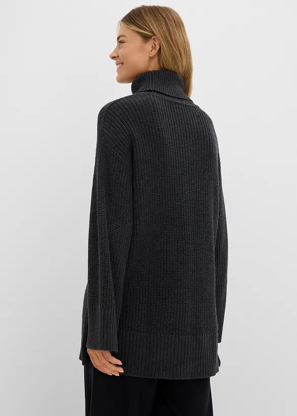 Maglione oversize a collo alto in misto cotone, bonprix