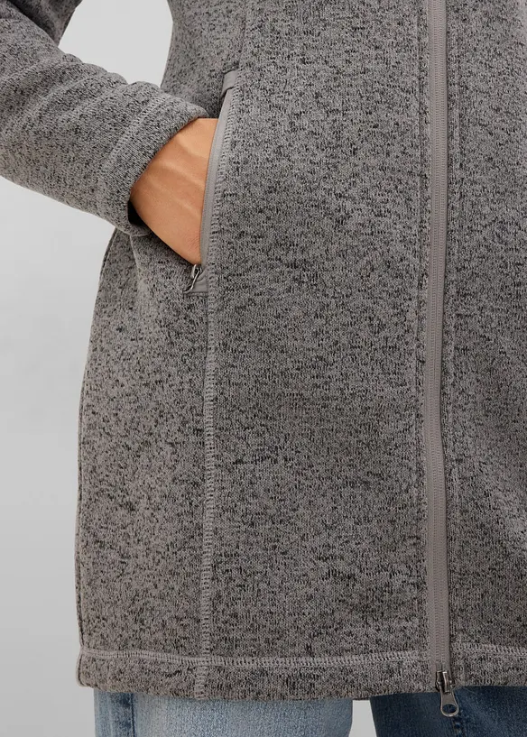 Giacca lunga in pile con cappuccio, bonprix
