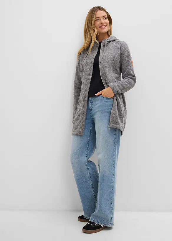 Giacca lunga in pile con cappuccio, bonprix