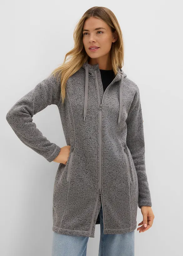 Giacca lunga in pile con cappuccio, bonprix