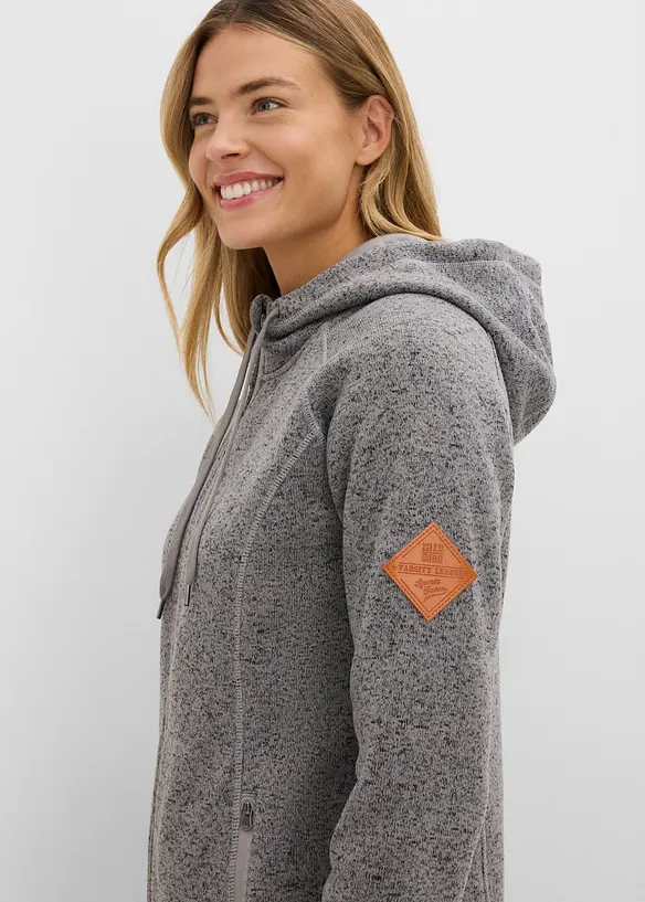 Giacca lunga in pile con cappuccio, bonprix