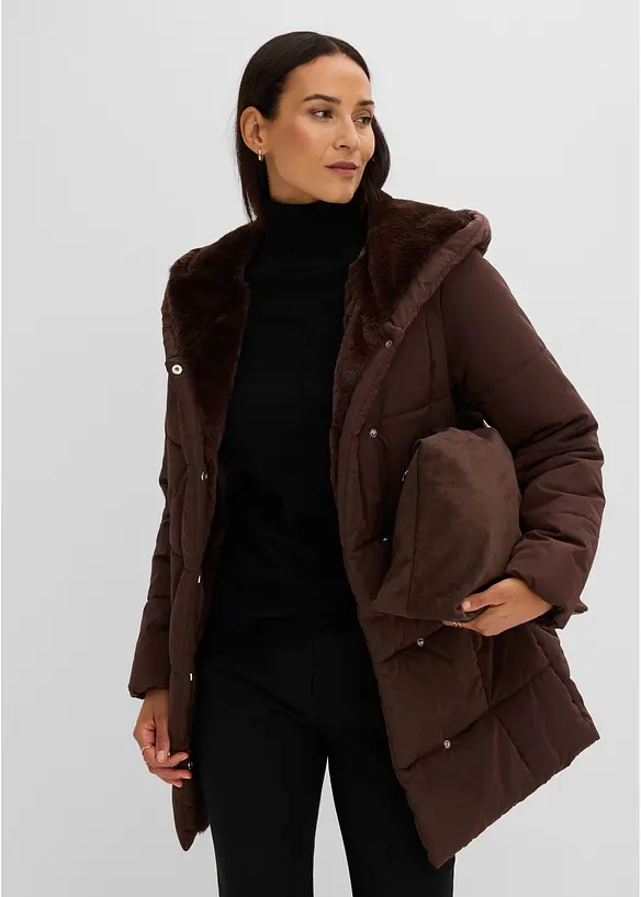 Giacca trapuntata con inserto in pelliccia sintetica, bonprix