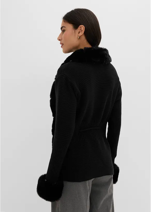 Cardigan con pelliccia sintetica staccabile, bonprix