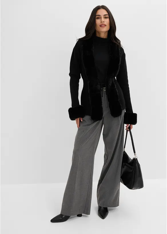 Cardigan con pelliccia sintetica staccabile, bonprix