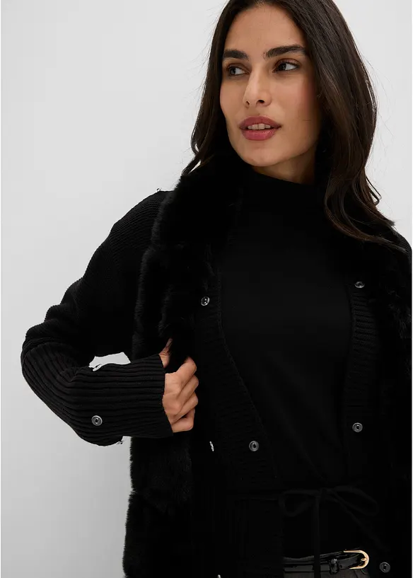 Cardigan con pelliccia sintetica staccabile, bonprix