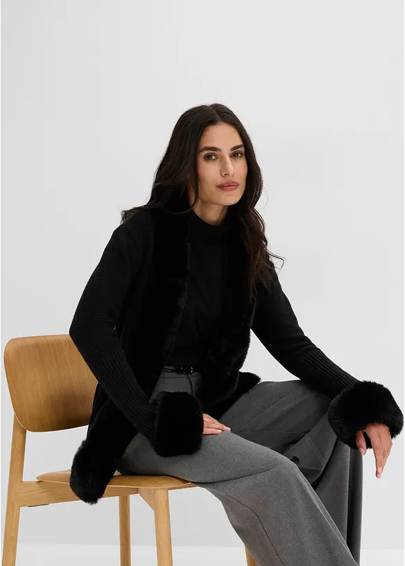 Cardigan con pelliccia sintetica staccabile, bonprix