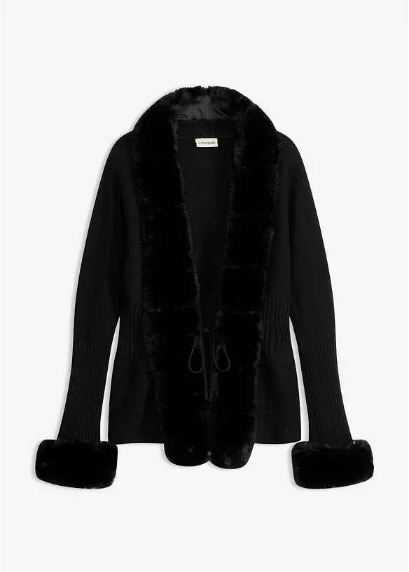 Cardigan con pelliccia sintetica staccabile, bonprix