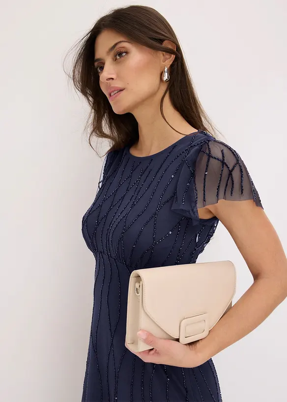 Abito lungo in tulle delicato con ricamo e perline, bonprix