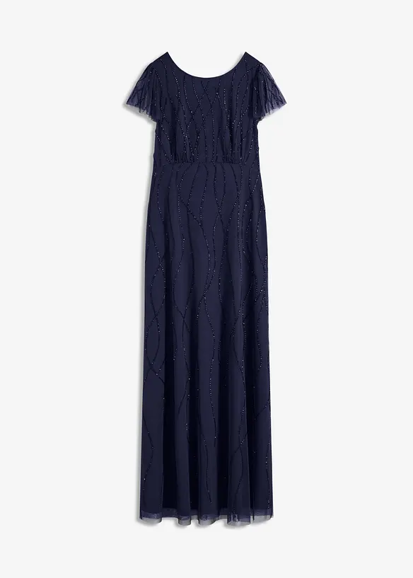 Abito lungo in tulle delicato con ricamo e perline, bonprix