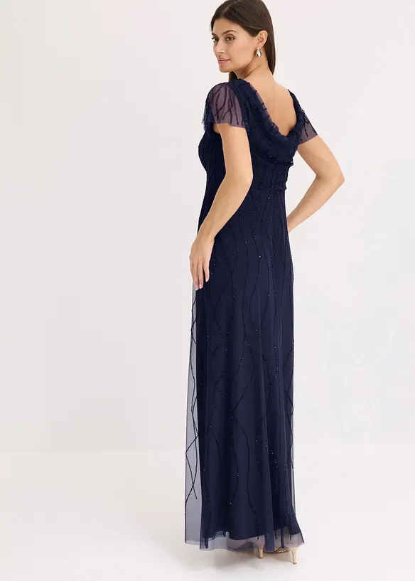 Abito lungo in tulle delicato con ricamo e perline, bonprix