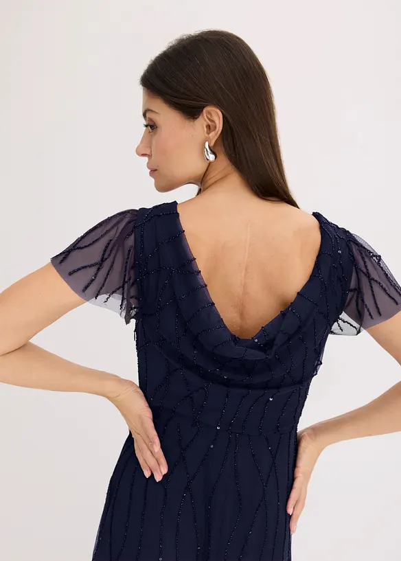Abito lungo in tulle delicato con ricamo e perline, bonprix