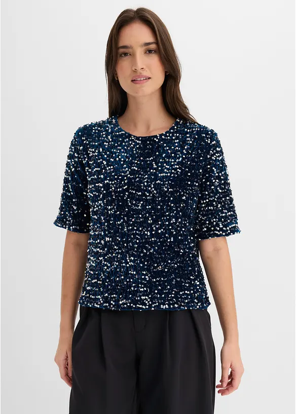 Maglia in morbido velluto con paillettes, bonprix