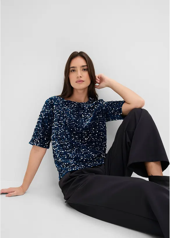 Maglia in morbido velluto con paillettes, bonprix