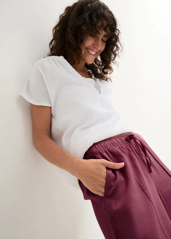 Pantaloni a palazzo in misto lino e viscosa leggero, bonprix