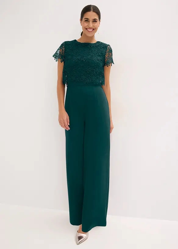 Tuta elegante effetto neoprene con pizzo, bonprix