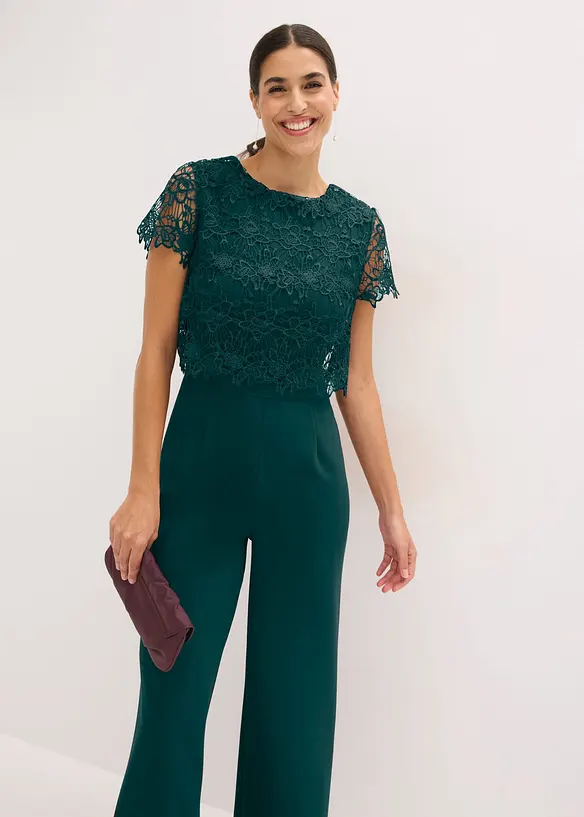 Tuta elegante effetto neoprene con pizzo, bonprix
