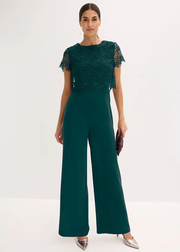 Tuta elegante effetto neoprene con pizzo, bonprix