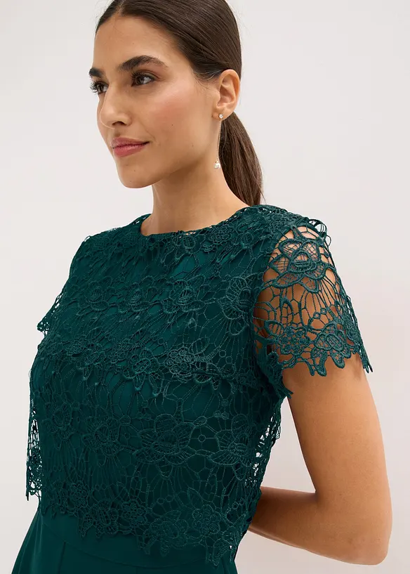 Tuta elegante effetto neoprene con pizzo, bonprix