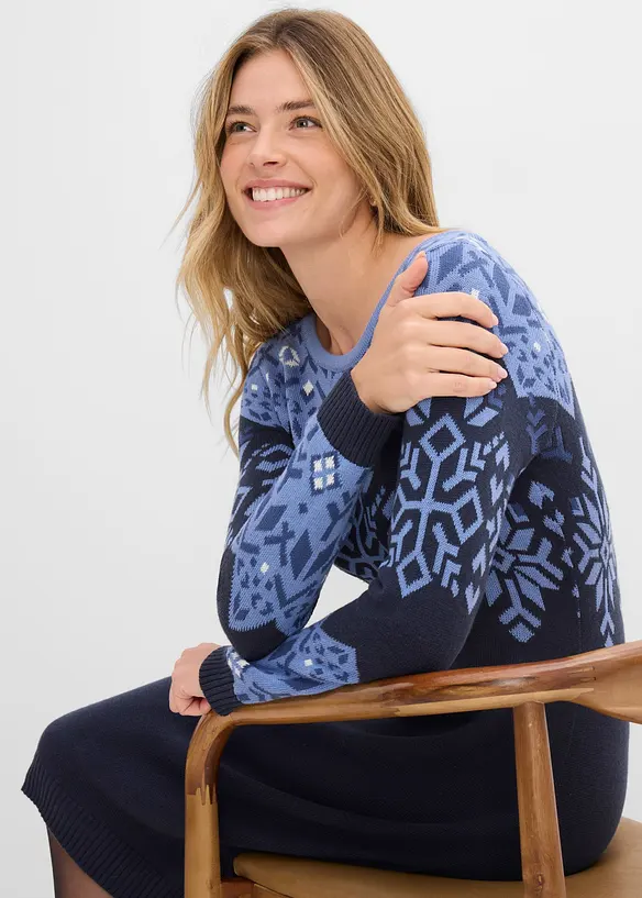 Abito in maglia di misto cotone con motivi norvegesi, bonprix