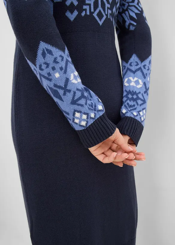 Abito in maglia di misto cotone con motivi norvegesi, bonprix