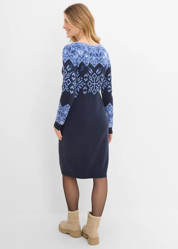 Abito in maglia di misto cotone con motivi norvegesi, bonprix