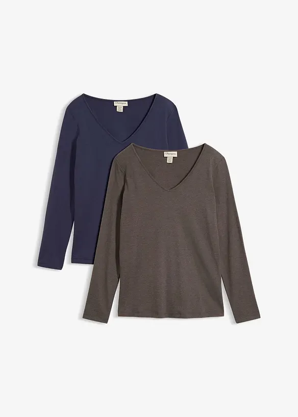 Maglia a maniche lunghe aderente (pacco da 2), bonprix