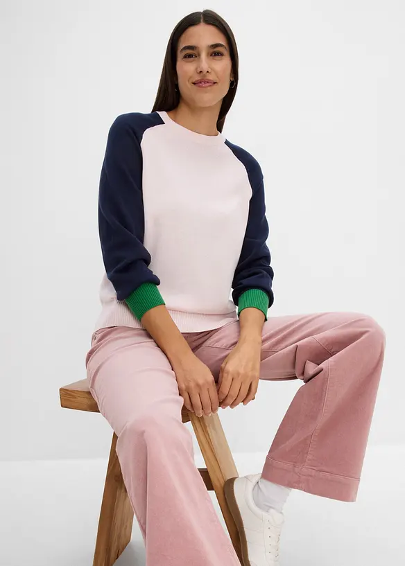 Maglione raglan in filato fine di misto cotone, bonprix