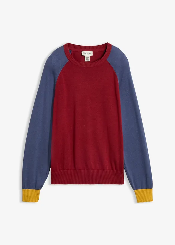 Maglione raglan in filato fine di misto cotone, bonprix