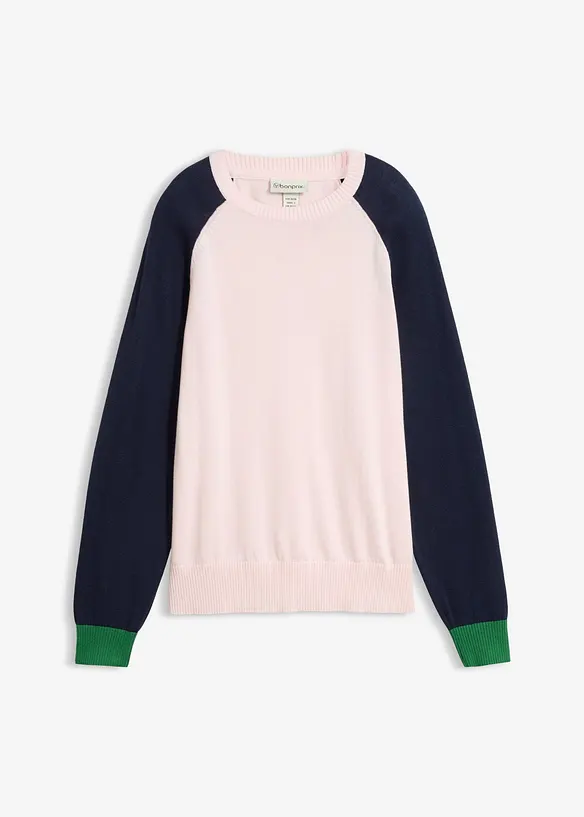 Maglione raglan in filato fine di misto cotone, bonprix