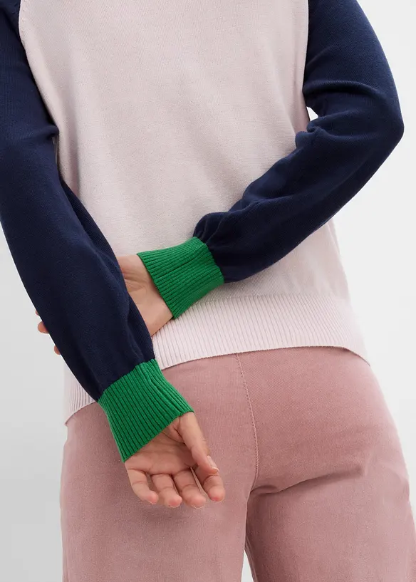 Maglione raglan in filato fine di misto cotone, bonprix