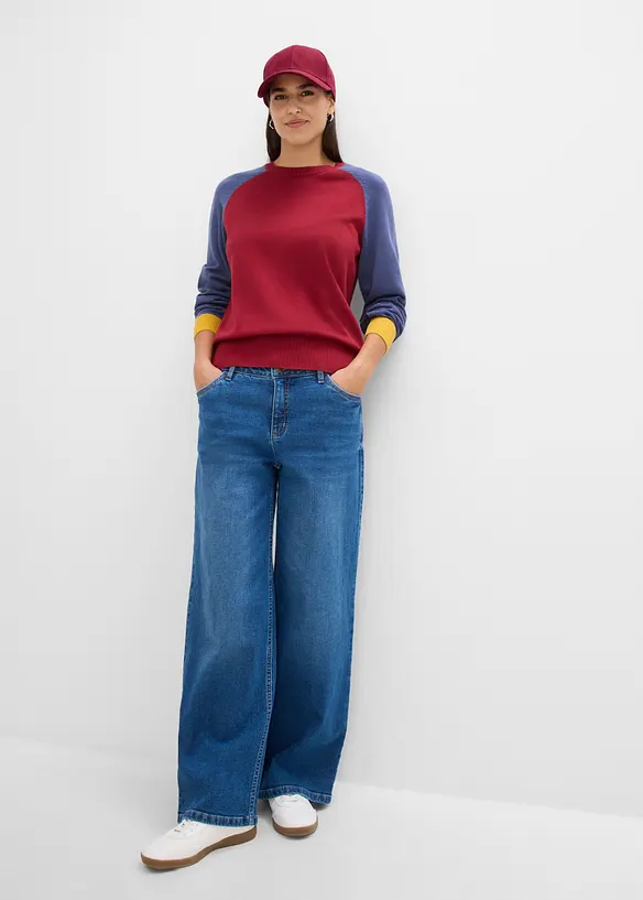 Maglione raglan in filato fine di misto cotone, bonprix