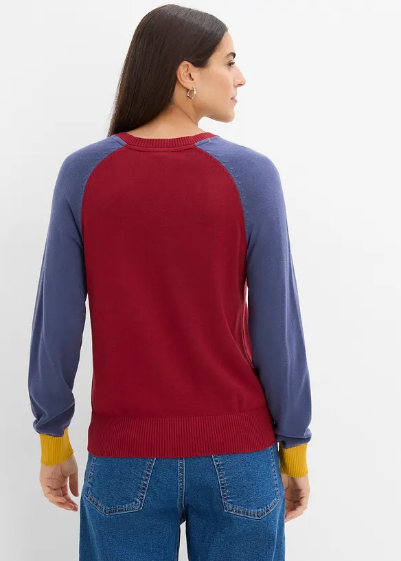 Maglione raglan in filato fine di misto cotone, bonprix