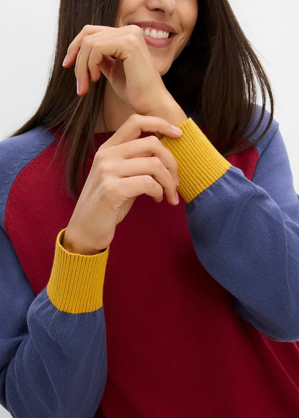 Maglione raglan in filato fine di misto cotone, bonprix