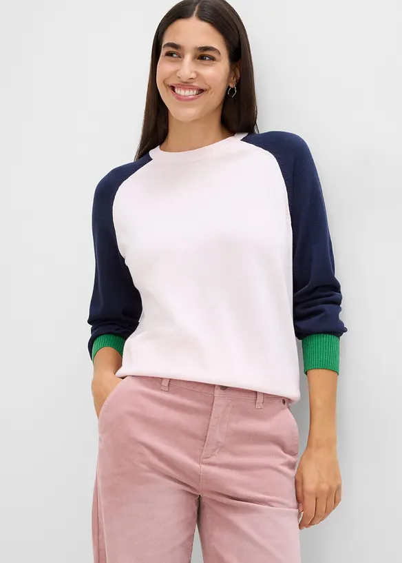 Maglione raglan in filato fine di misto cotone, bonprix