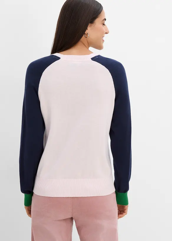 Maglione raglan in filato fine di misto cotone, bonprix