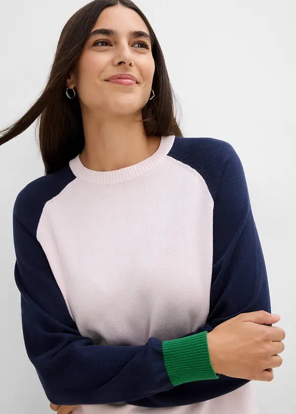Maglione raglan in filato fine di misto cotone, bonprix