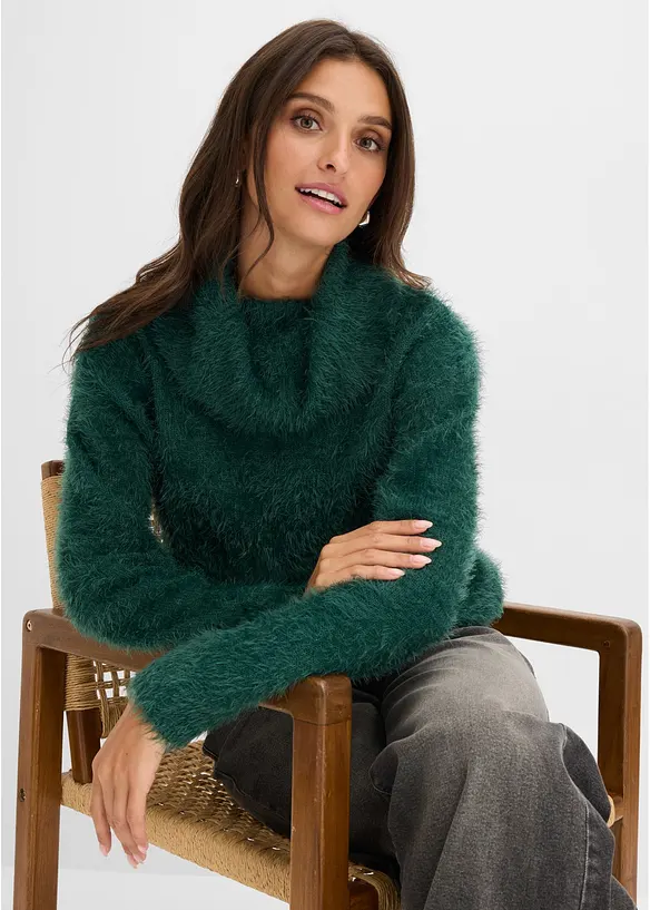 Maglione a collo alto in morbido filato effetto piume, bonprix