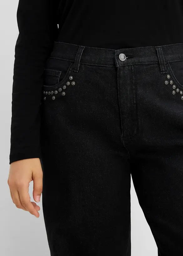 Jeans wide leg con borchiette, vita alta, bonprix