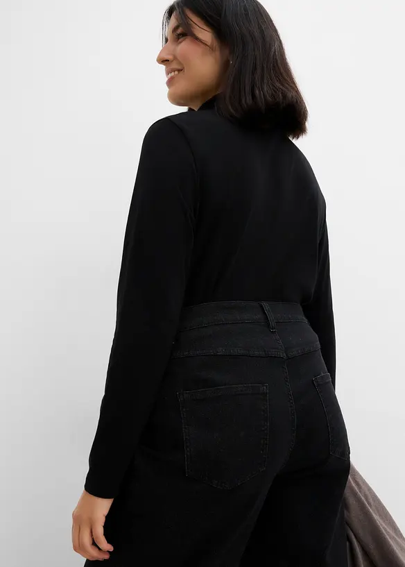 Jeans wide leg con borchiette, vita alta, bonprix