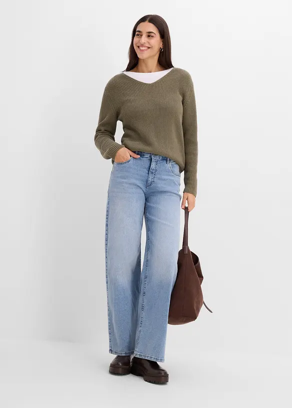 Maglione a coste in puro cotone biologico, bonprix
