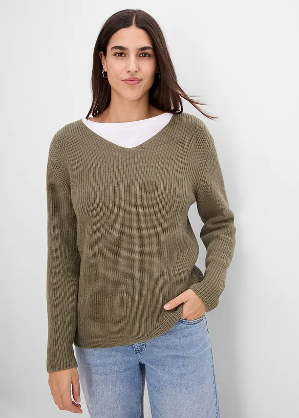 Maglione a coste in puro cotone biologico, bonprix