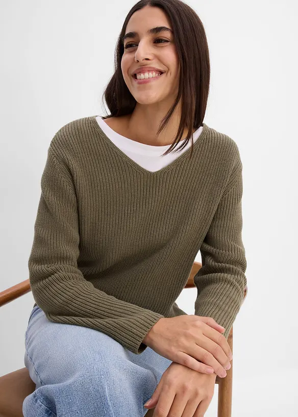 Maglione a coste in puro cotone biologico, bonprix
