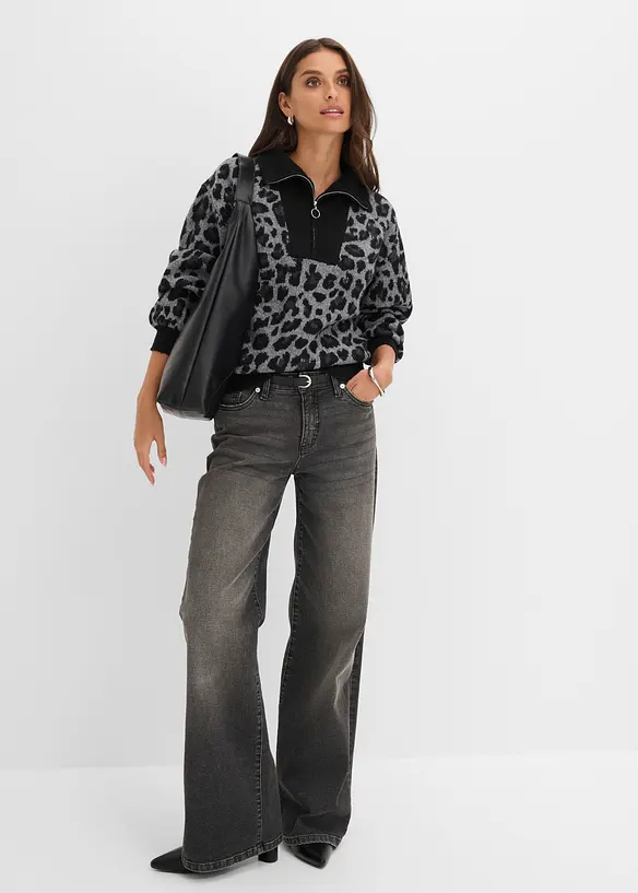 Maglione oversize con mezza zip, bonprix