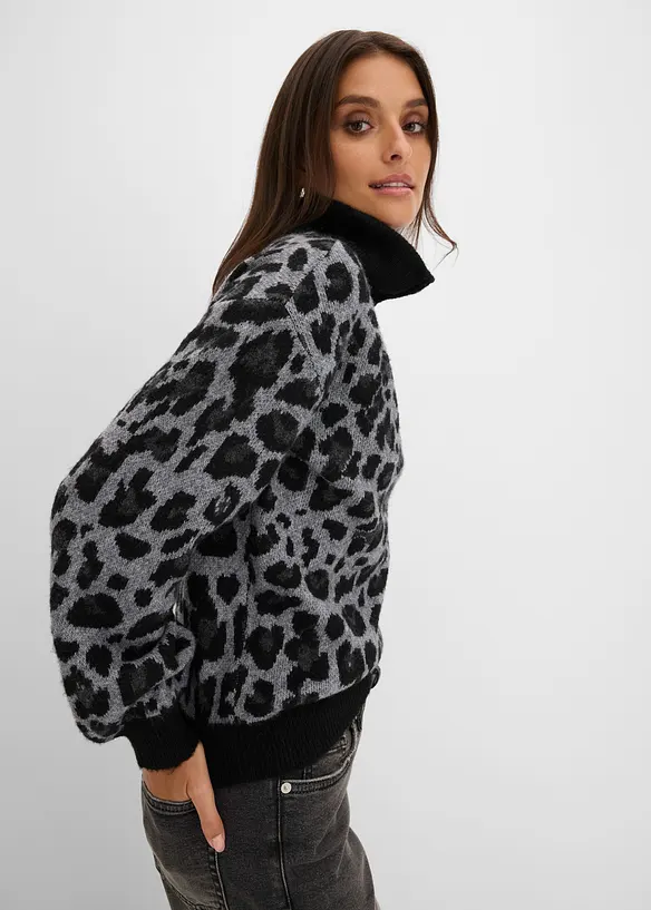 Maglione oversize con mezza zip, bonprix