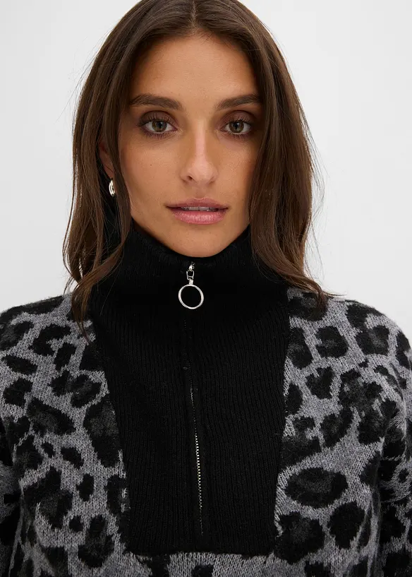 Maglione oversize con mezza zip, bonprix