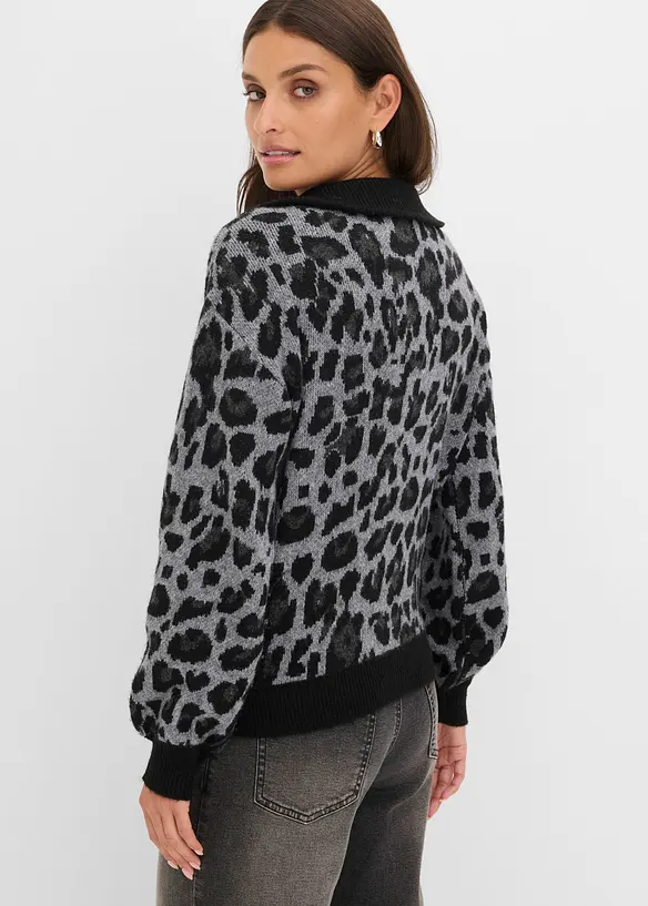 Maglione oversize con mezza zip, bonprix