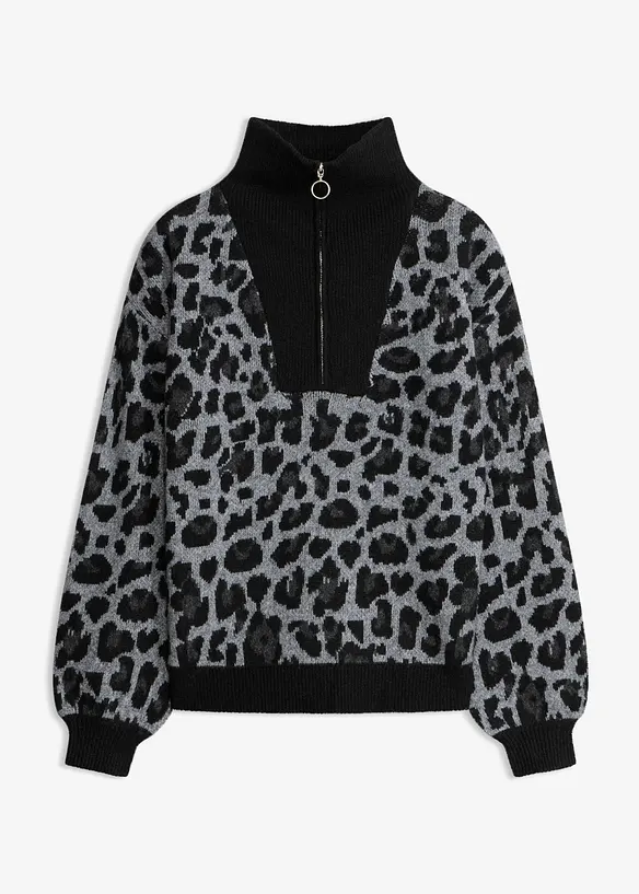 Maglione oversize con mezza zip, bonprix